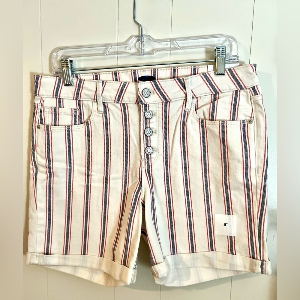 Old Navy | High Waist Button Fly Blue & Red Stripe Shorts Size 10